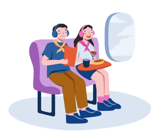 Couple enjoying flight journey  Illustration