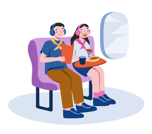 Couple enjoying flight journey  Illustration