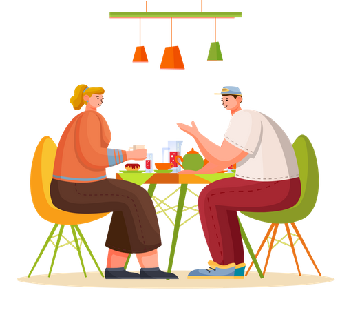 Couple enjoying food at cafe  Illustration