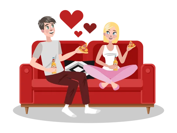Couple enjoying food at home  Illustration