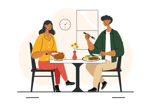Couple enjoying food at home  Illustration