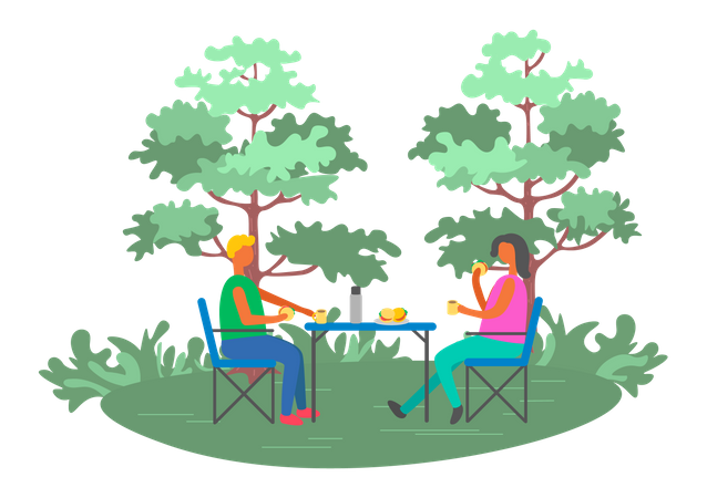 Couple enjoying food at outdoor area  Illustration