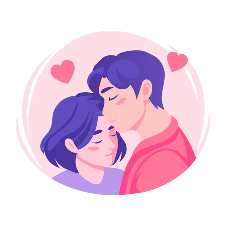 Couple enjoying forehead kiss  Illustration