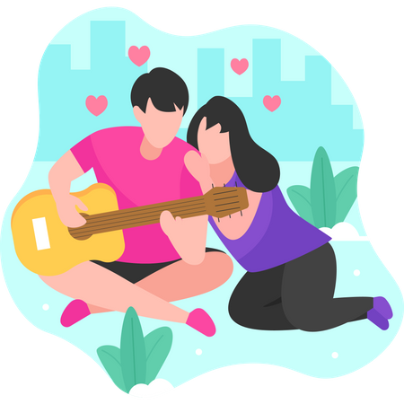 Couple enjoying guitar  Illustration