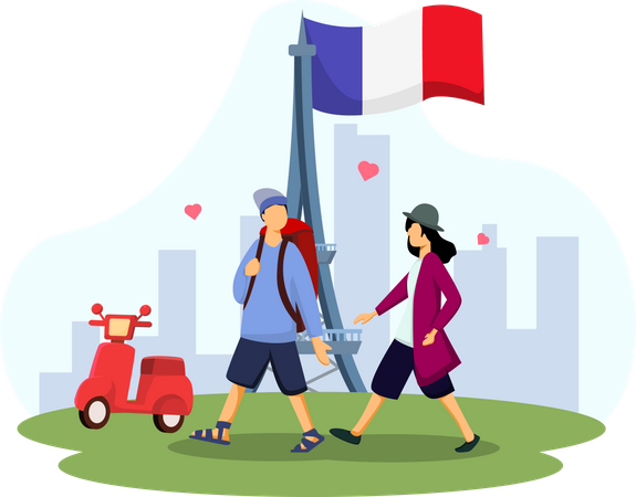 Couple enjoying holiday in France  Illustration