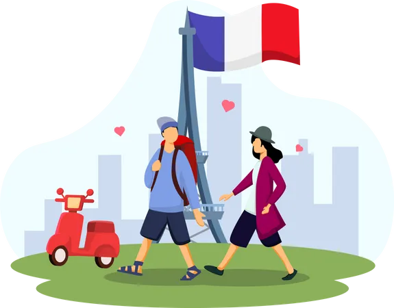 Couple enjoying holiday in France  Illustration