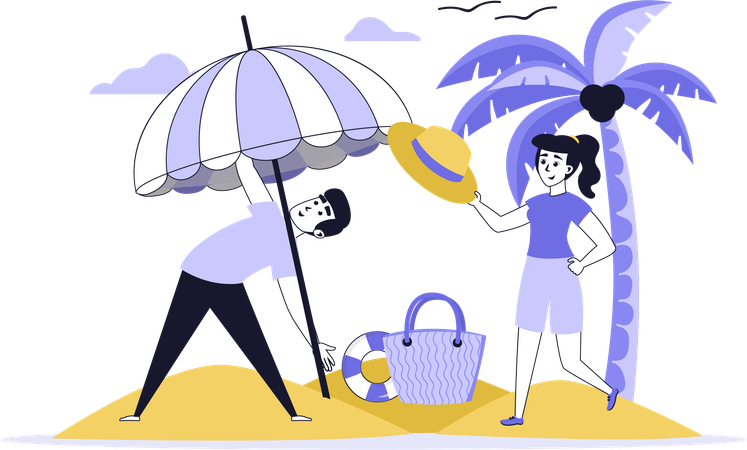 Couple enjoying holiday on beach  Illustration