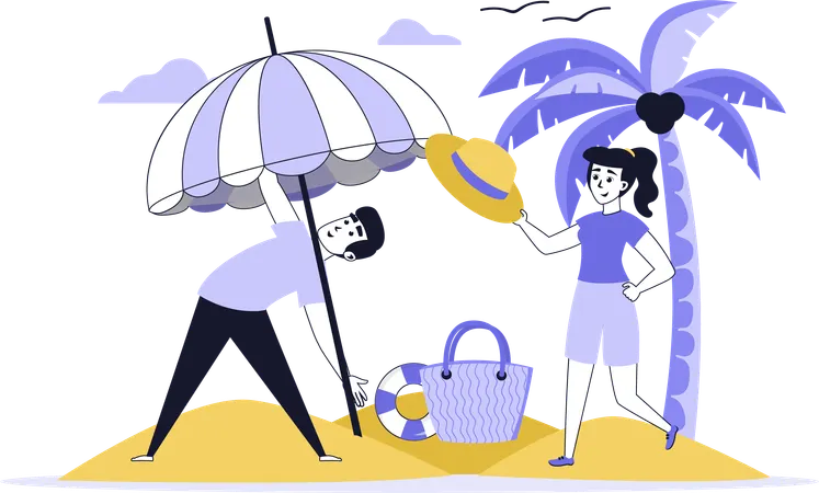 Couple enjoying holiday on beach  Illustration