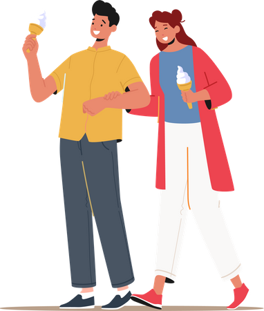 Couple Enjoying Ice Cream  Illustration