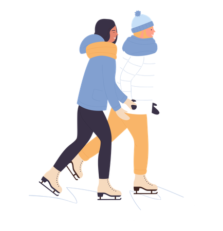 Couple enjoying ice skating  イラスト