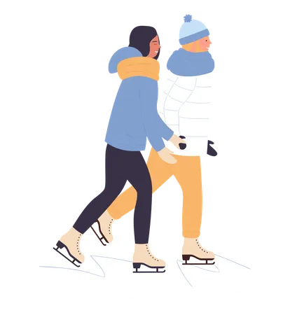 Couple enjoying ice skating  イラスト