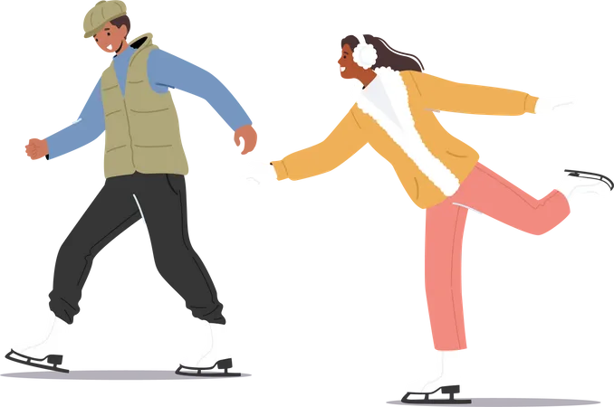 Couple enjoying ice skating Illustration