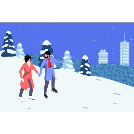 Couple enjoying ice skating  Illustration