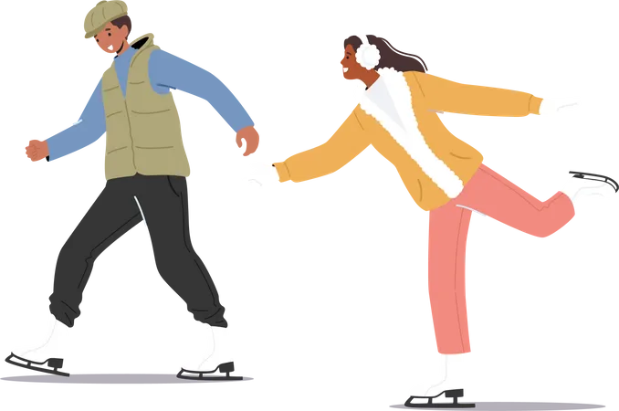 Couple enjoying ice skating  Illustration