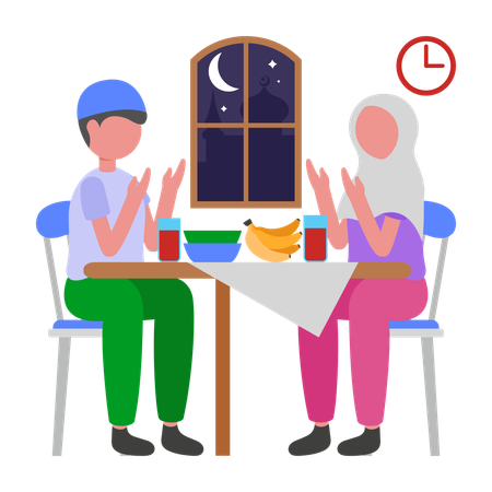 Couple enjoying Iftar Dinner  Illustration