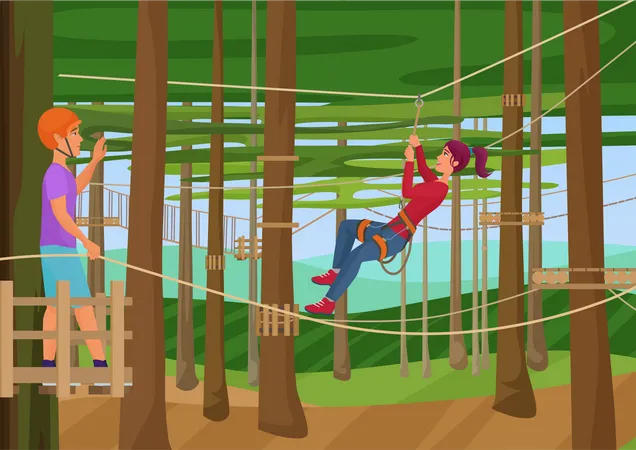 Couple enjoying in adventure park Illustration
