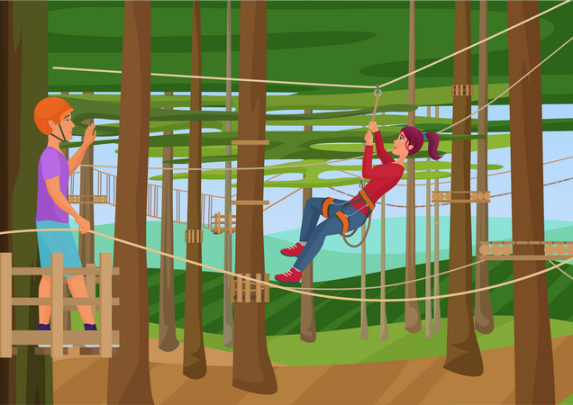 Couple enjoying in adventure park  Illustration