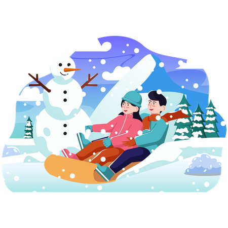 Couple enjoying in snow Illustration