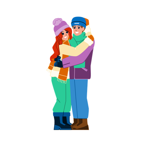 Couple enjoying in winter  Illustration