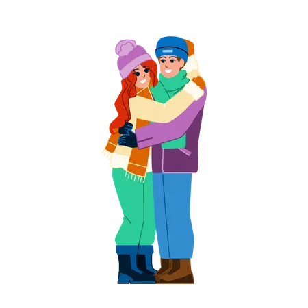 Couple enjoying in winter  Illustration