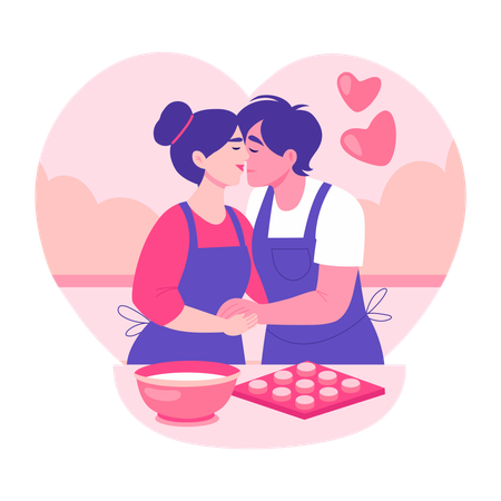 Couple enjoying kitchen romance  Illustration