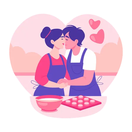 Couple enjoying kitchen romance  Illustration