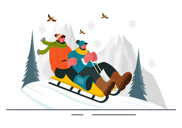 Couple enjoying luge sledding  Illustration