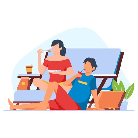 Couple enjoying meal  Illustration