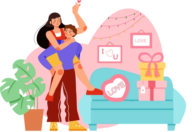 Couple enjoying on anniversary day  Illustration