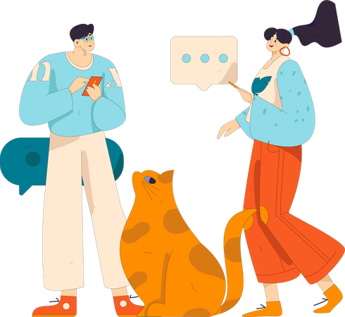 Couple enjoying online chatting through application  Illustration
