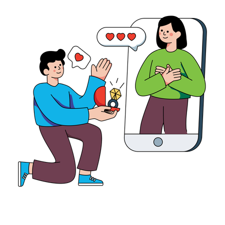 Couple enjoying online dating  Illustration