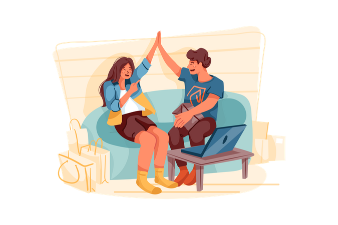 Couple Enjoying Online Shopping  Illustration