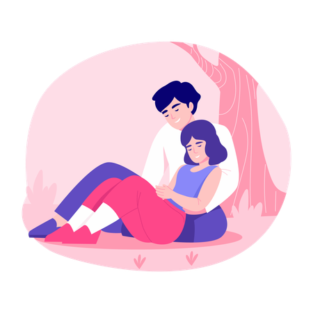 Couple enjoying park romance  Illustration