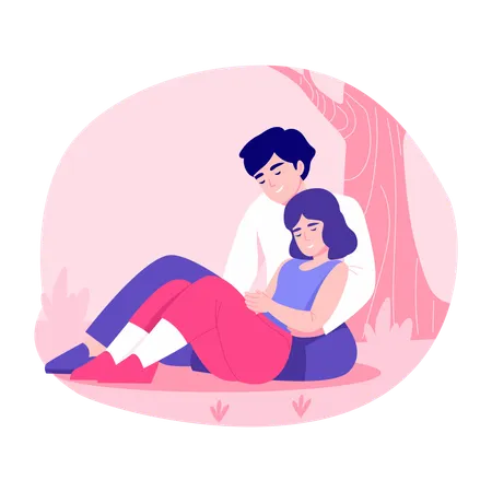 Couple enjoying park romance  Illustration