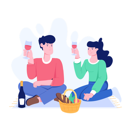 Couple enjoying Picnic  Illustration