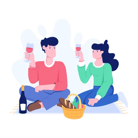 Couple enjoying Picnic  Illustration