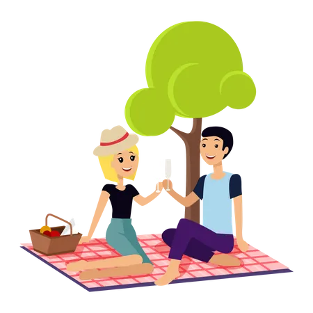 Couple Enjoying Picnic  Illustration