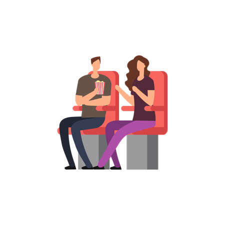 Couple enjoying popcorn in theater  Illustration