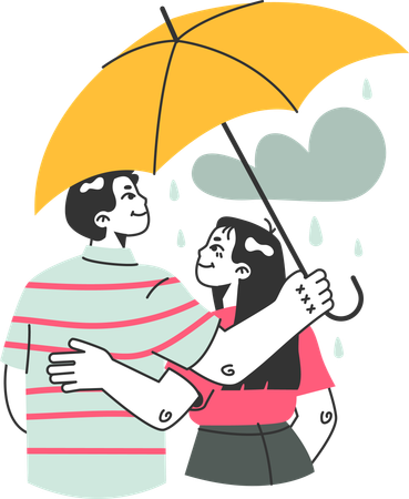 Couple enjoying rain  イラスト