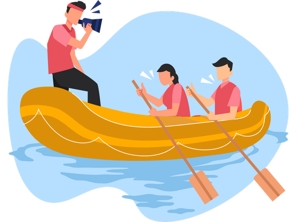 Couple enjoying river Rafting  Illustration