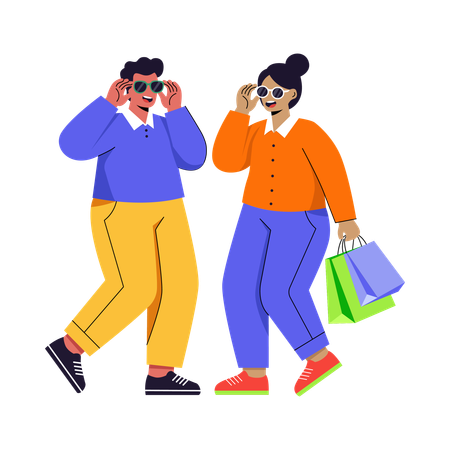 Couple Enjoying Shopping  Illustration