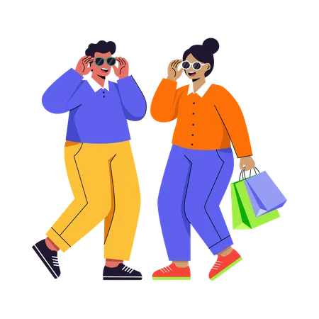 Couple Enjoying Shopping  Illustration