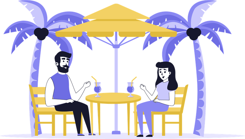 夏休みを楽しむカップル  イラスト