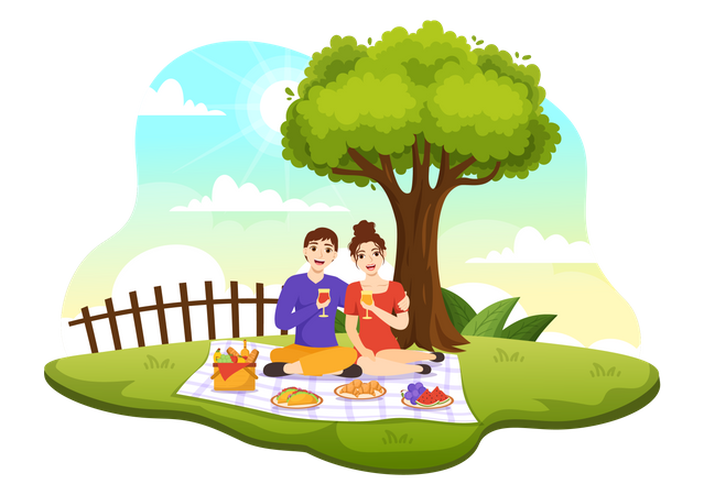 Couple enjoying summer picnic  Illustration