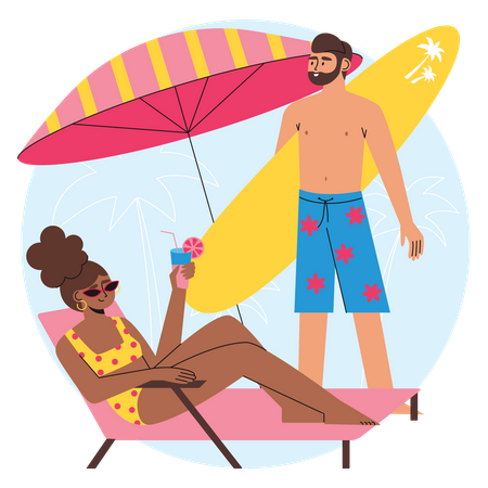 Couple Enjoying Summer Vacation  Illustration