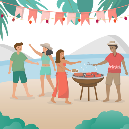 Couple enjoying summer vacation at beach  Illustration