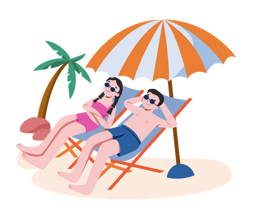 Couple enjoying sunbath  일러스트레이션