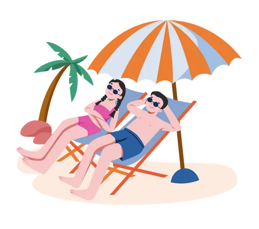 Couple enjoying sunbath  일러스트레이션