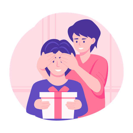 Couple enjoying Surprise gift  Illustration