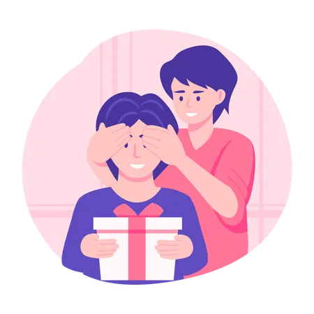 Couple enjoying Surprise gift  Illustration